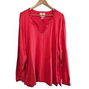 Quaker Factory Sweater Womens 3X Pink Beaded Sequin Bright Stretchy Casual Retro